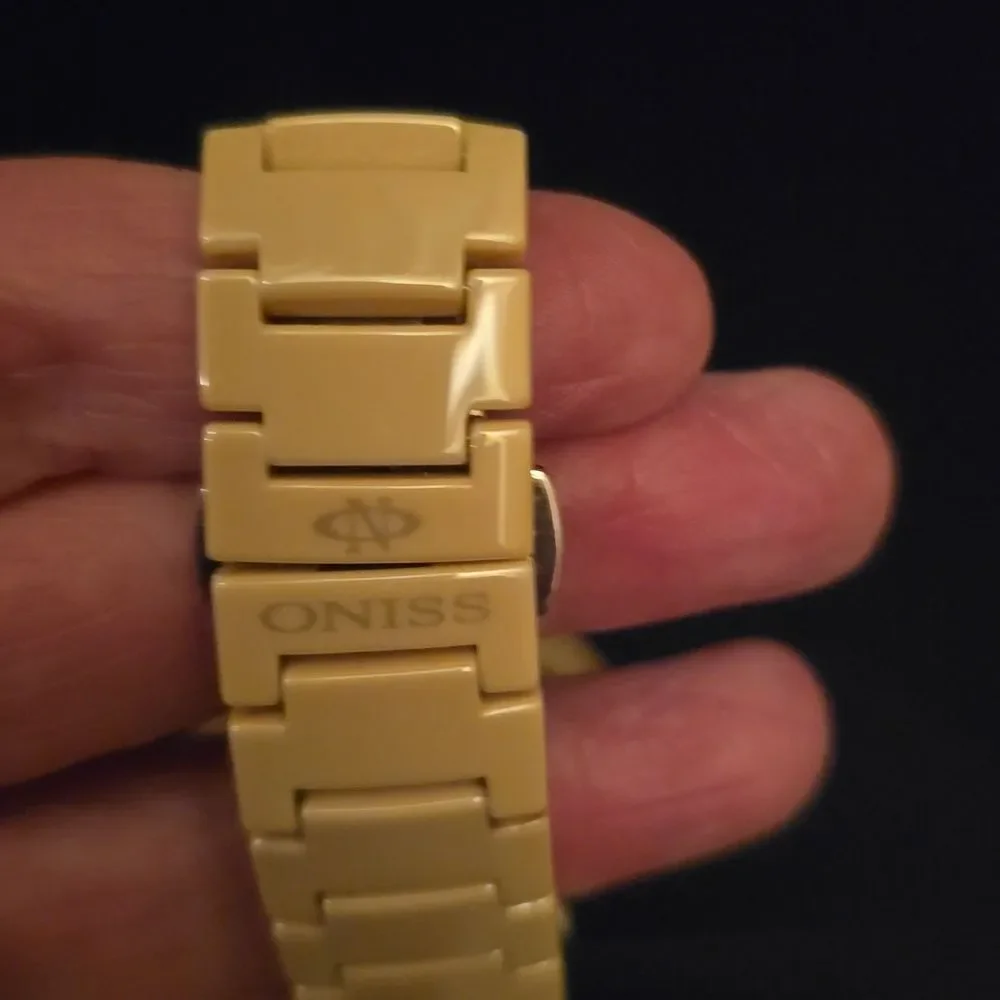 ONISS Ladies Beige Ceramic SAPPHIRE,MOTHER OF PEARL WATCH!